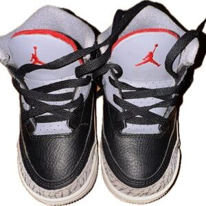 Jordan 3  Retro black cement Kids Black and Red Jordan Shoes 8c
